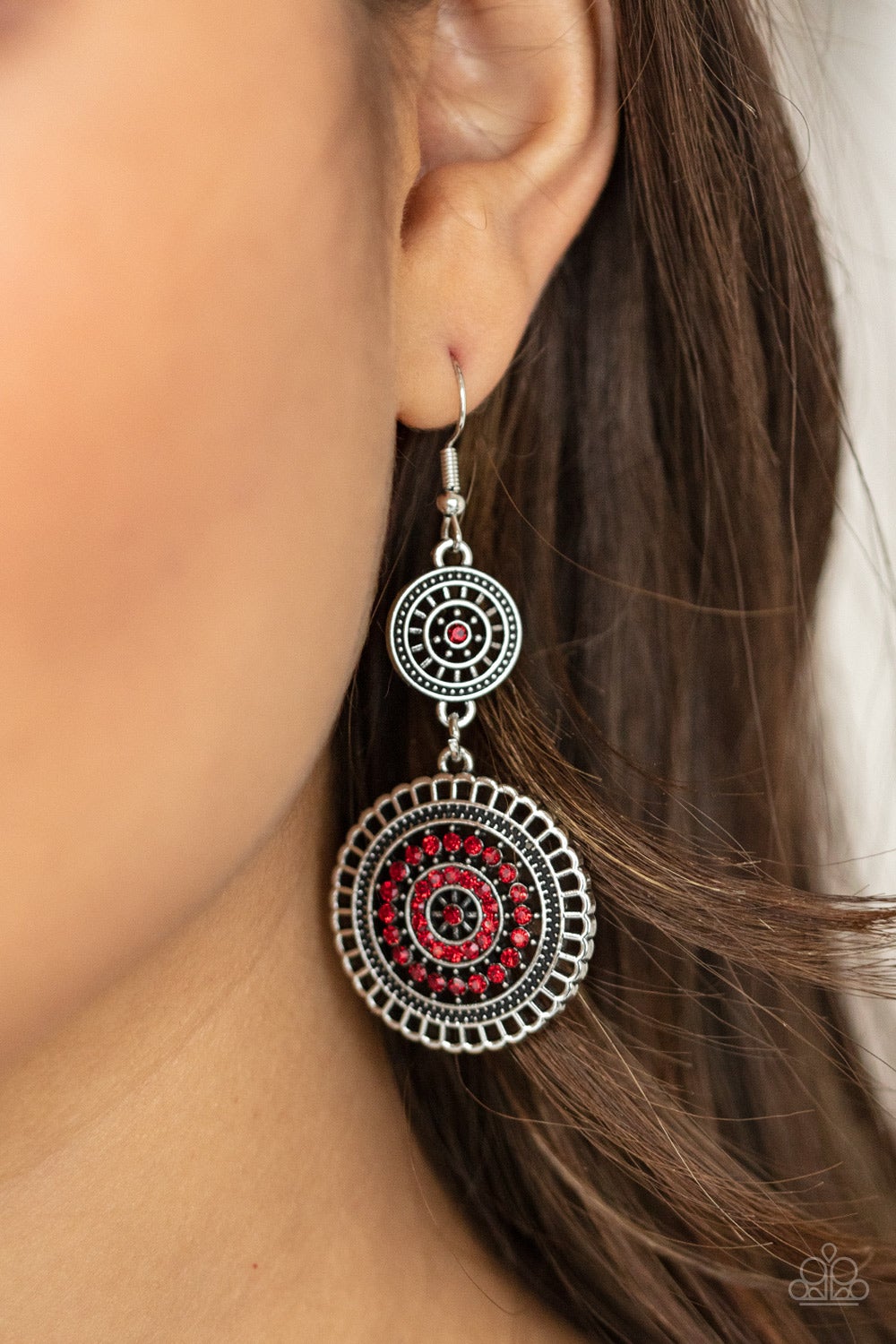 Bohemian Bedazzle Red Rhinestone Earring Paparazzi E0130
