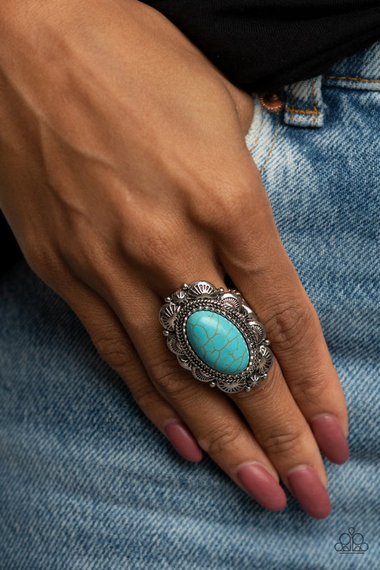 Bring Down The Ranch House Blue Silver Ring Paparazzi R0132