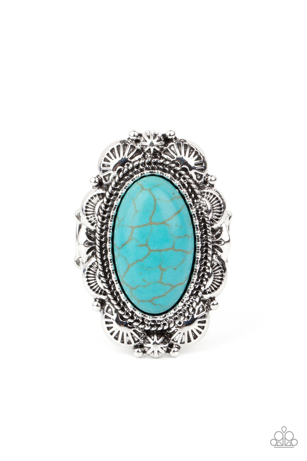 Bring Down The Ranch House Blue Silver Ring Paparazzi R0132
