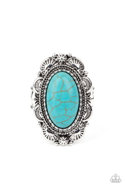 Bring Down The Ranch House Blue Silver Ring Paparazzi R0132