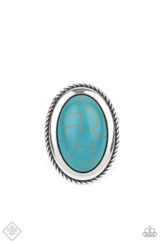 Canyon Sanctuary Blue Crack Stone Silver Ring Paparazzi R0117