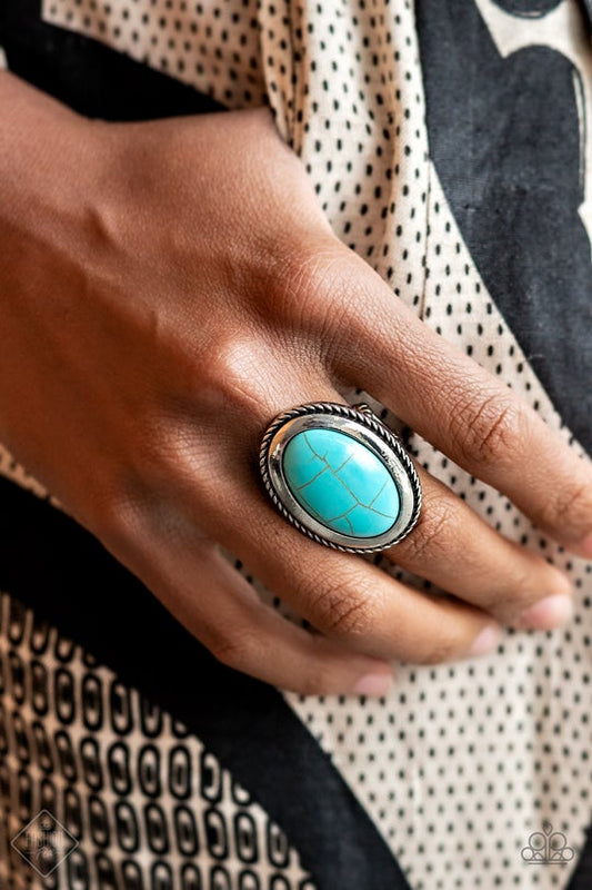 Canyon Sanctuary Blue Crack Stone Silver Ring Paparazzi R0117