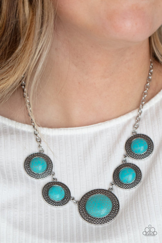 Circle The Wagons Blue Crack Stone Necklace Paparazzi N0291