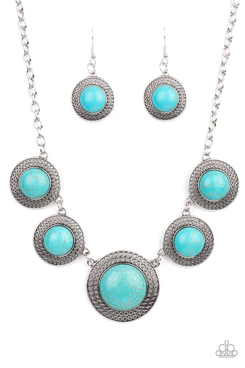 Circle The Wagons Blue Crack Stone Necklace Paparazzi N0291