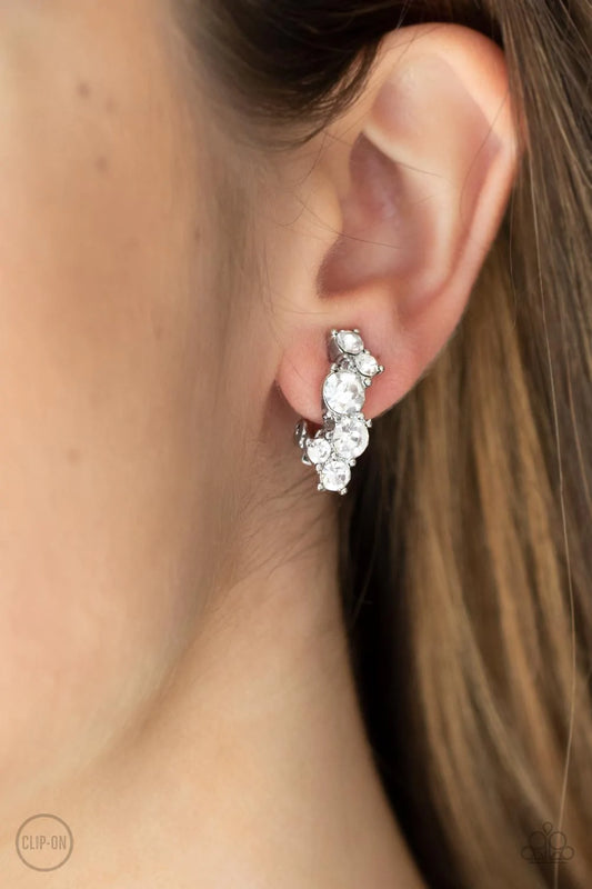Cosmic Celebration White Rhinestone Clip-On Earring Paparazzi E0785