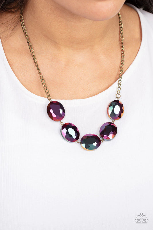 Cosmic Closeup Brass Oil Splill Necklace Paparazzi N0831
