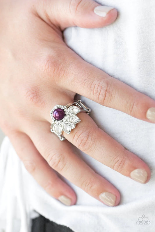 Crown Coronation Purple Pearl & White Rhinestone Ring Paparazzi R0305