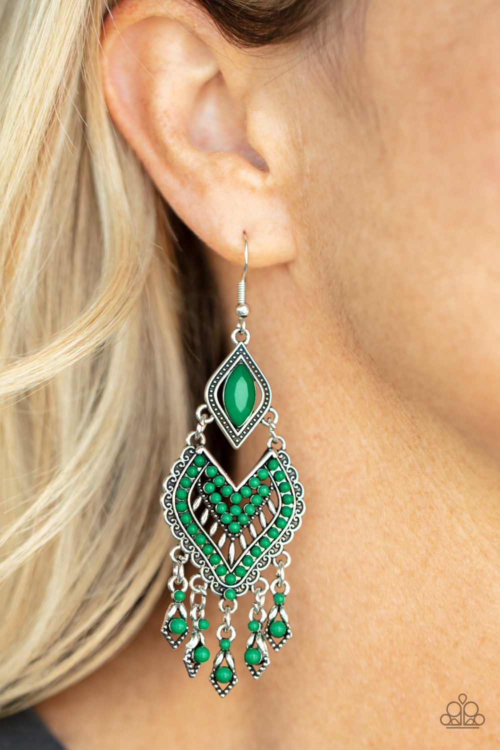 Dearly Debonair Green Earring Paparazzi E0213