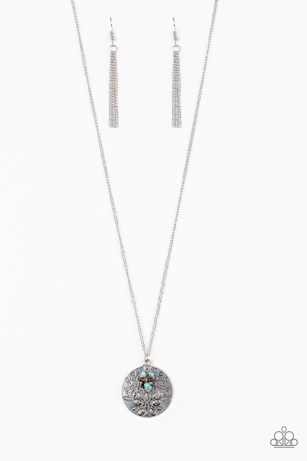 Desert Abundance Blue Turquoise Stone Floral Embossed Necklace Paparazzi N0032