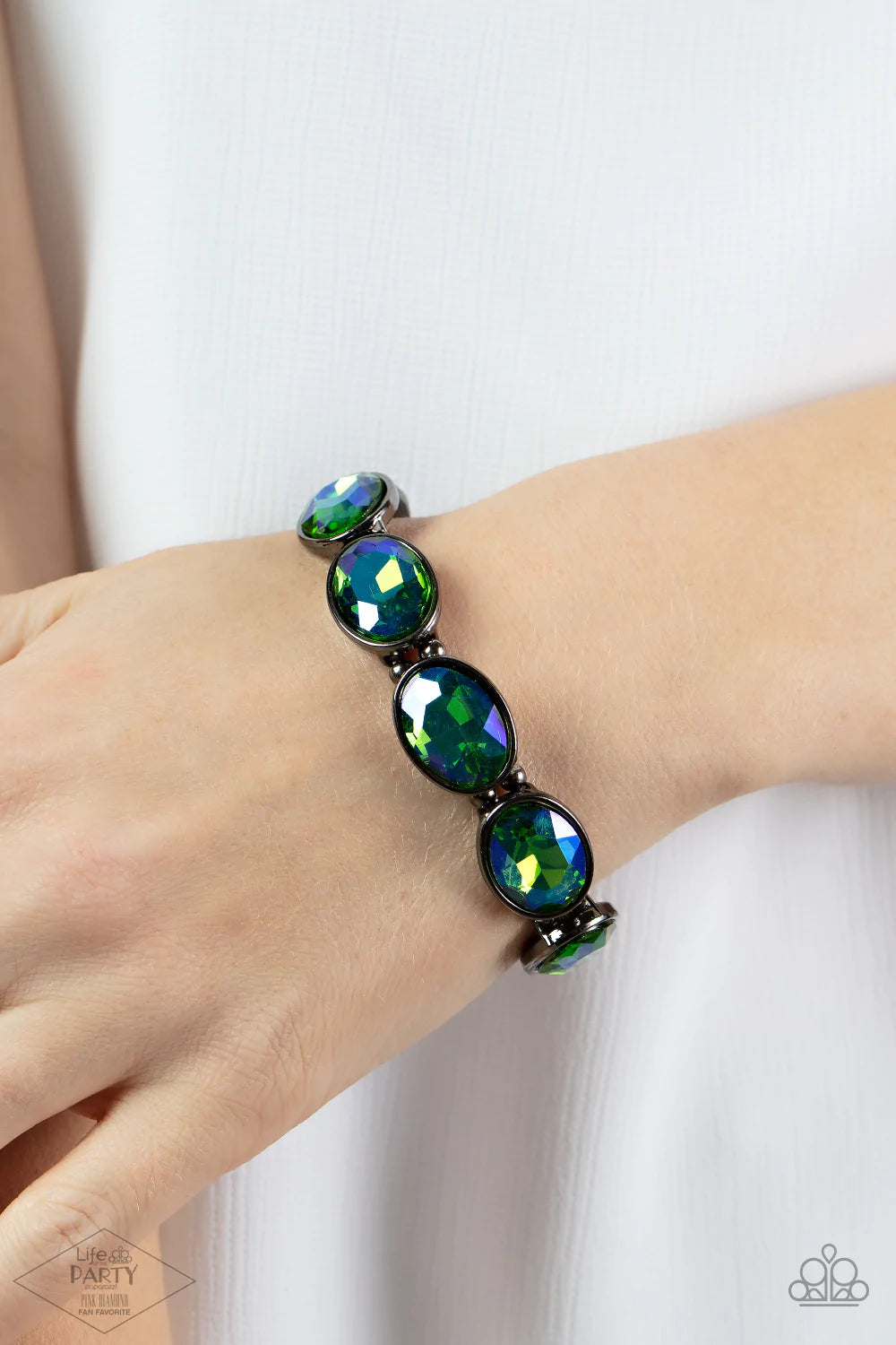 Diva In Disguise Multi Blue Oil Spill Iridescent Stretch Bracelet Life Of The Party Paparazzi B0828