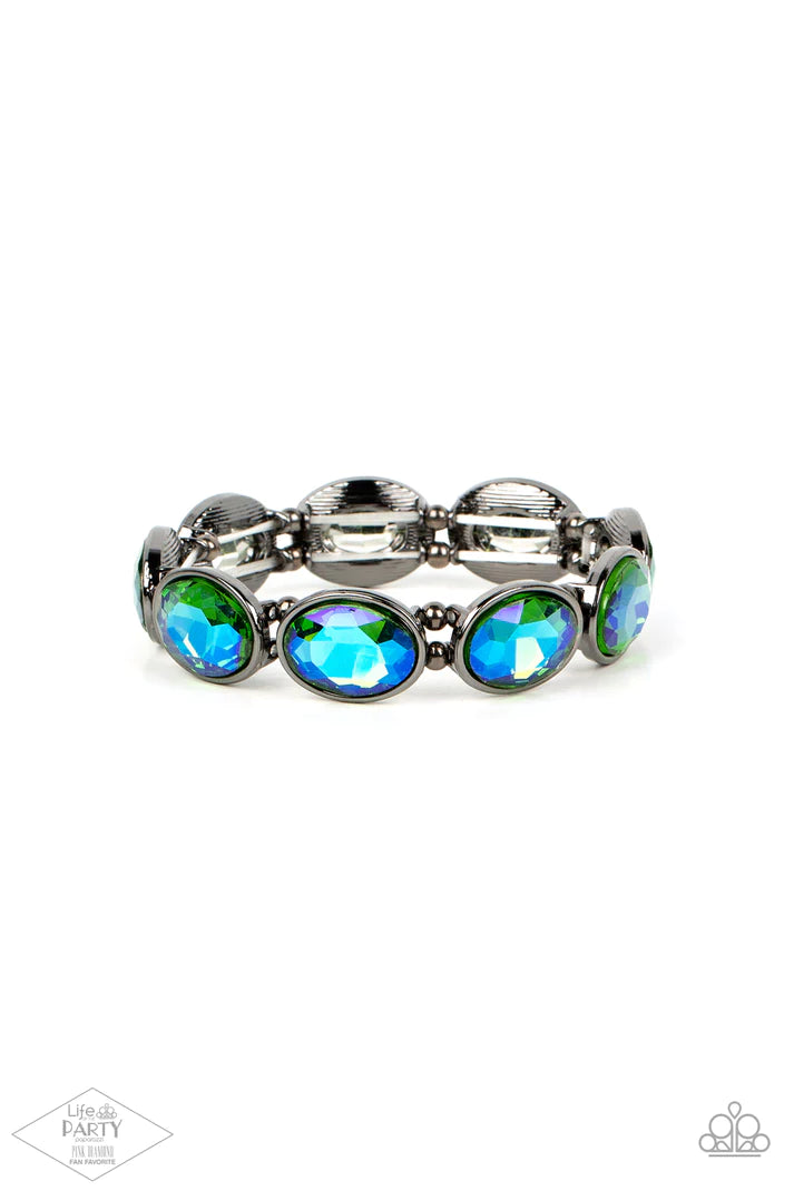 Diva In Disguise Multi Blue Oil Spill Iridescent Stretch Bracelet Life Of The Party Paparazzi B0828