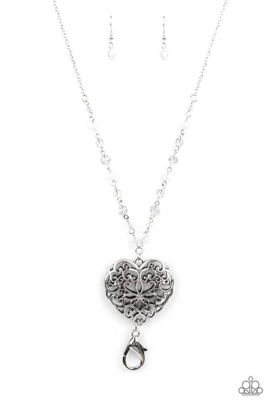 Doting Devotion White Heart Lanyard Necklace Paparazzi N0319