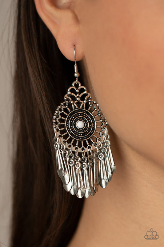 Dream A Little Dream Catcher White Earring Paparazzi E0078