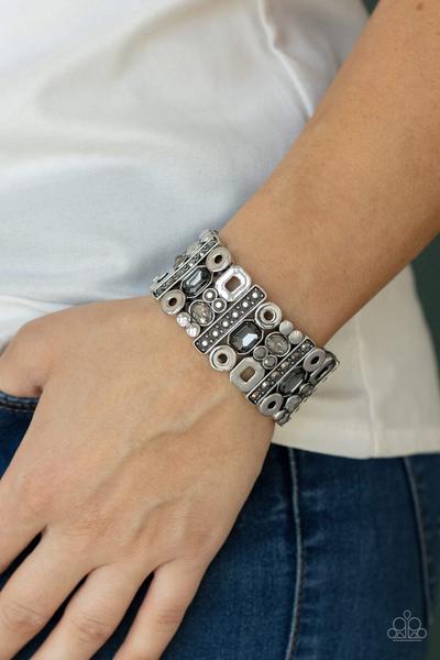 Dynamically Diverse Silver Rhinestone Hematite Bracelet Paparazzi B0165