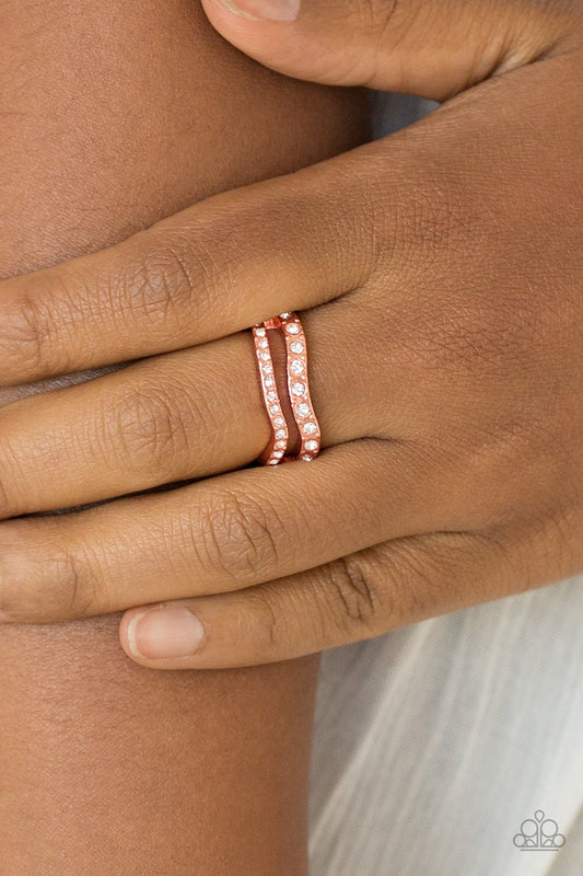Elite Squad Copper White Rhinestone Ring Paparazzi R0004