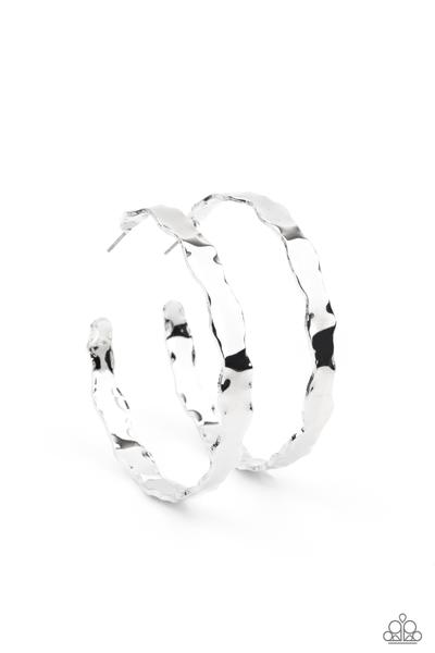 Exhilarated Edge Silver Scalloped Hoop Earring Paparazzi E0205