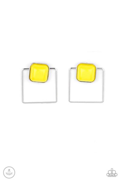 Flair And Square Yellow Post Ear Jacket Earring Paparazzi   E0244