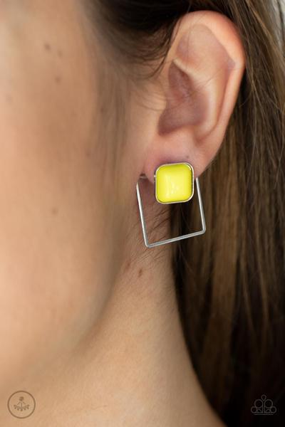 Flair And Square Yellow Post Ear Jacket Earring Paparazzi   E0244