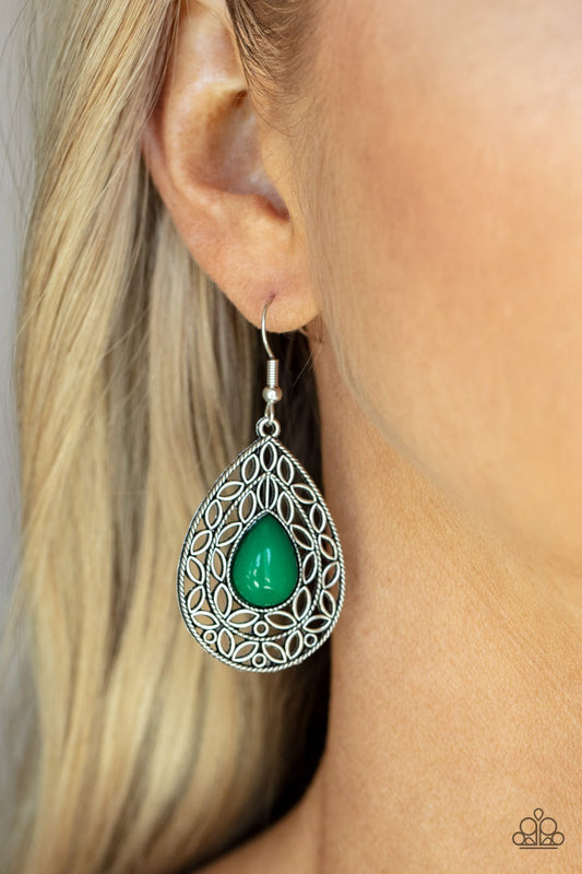 Fanciful Droplets - Green Teardrop Earring Paparazzi E0185