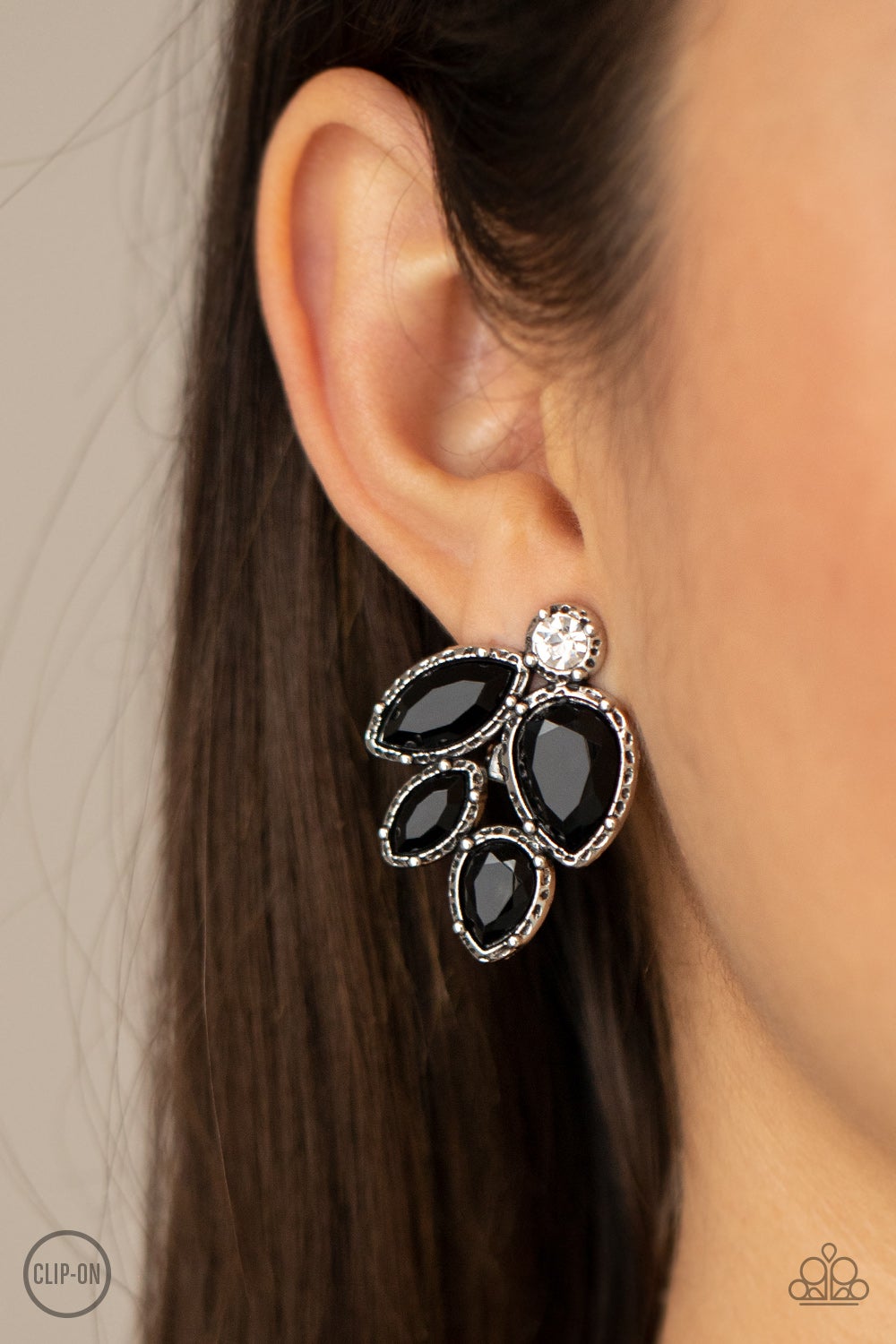 Fancy Foliage Black Clip-On Earring Paparazzi E0092