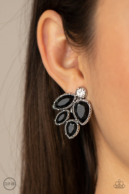 Fancy Foliage Black Clip-On Earring Paparazzi E0092