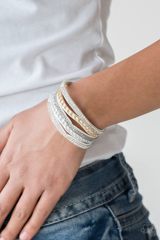 Fashion Fiend White Suede White And Smoky Rhinestone Urban Wrap Bracelet Paparazzi B0034