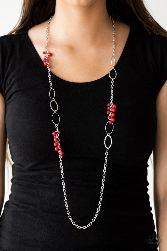 Flirty Foxtrot Fiery Red Bead Long Necklace Paparazzi N0072
