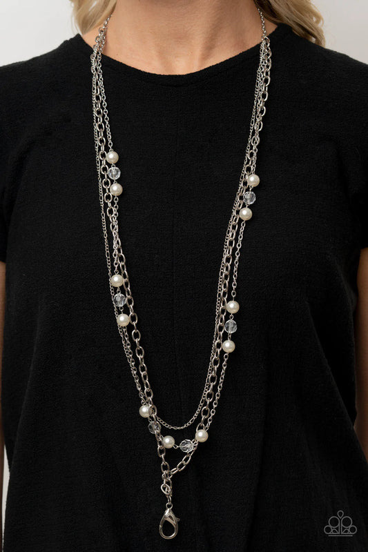 Gleam Work White Pearl And Crystal Accent Lanyard Necklace N0292