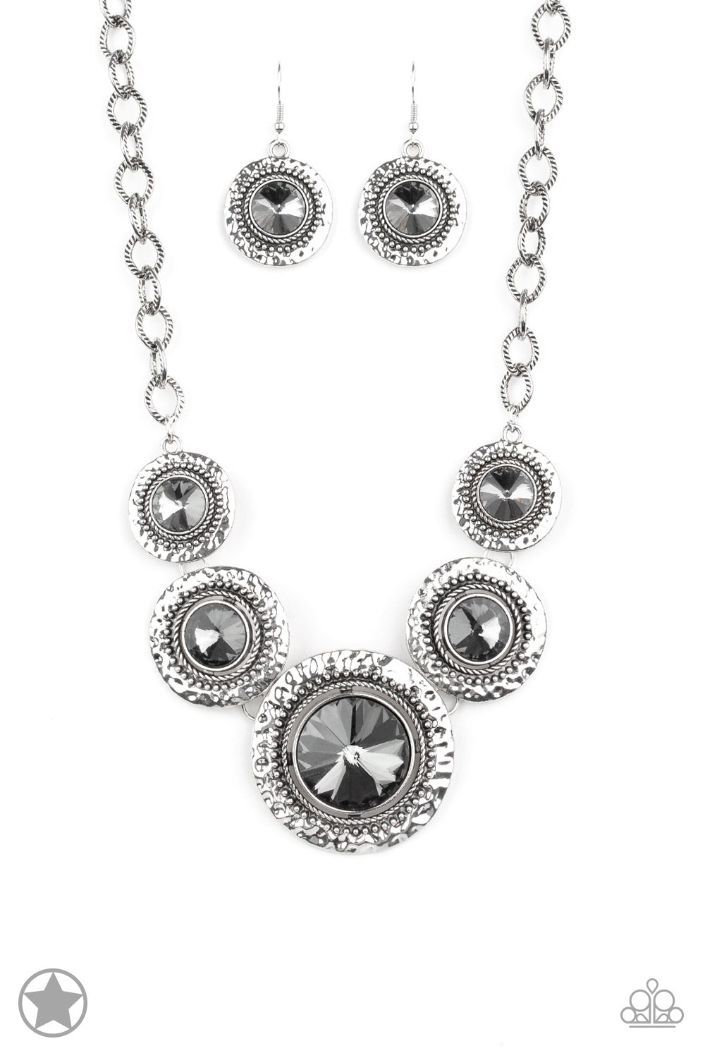 Global Glamour Silver Smoky Gem Blockbuster Necklace Paparazzi N0290