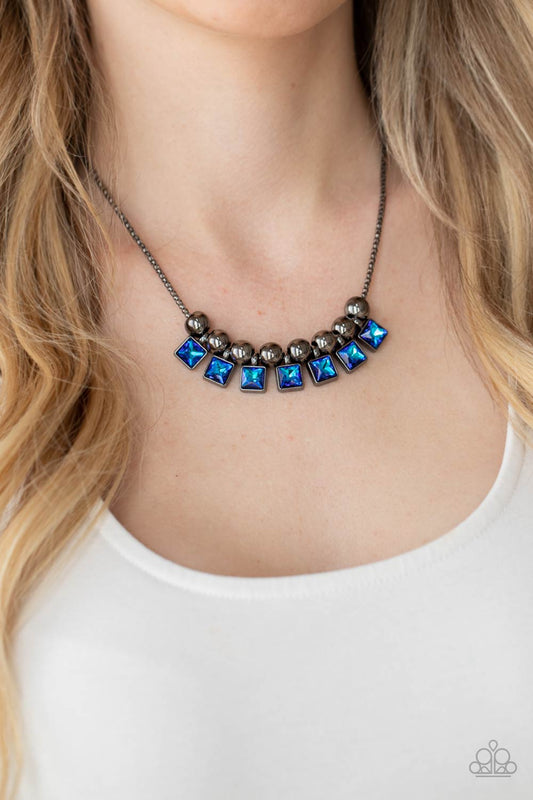 Graciously Audacious Blue Iridescent Gem Necklace Paparazzi N0339