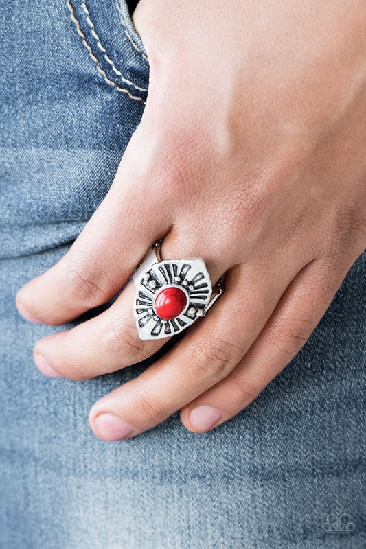 Homestead For The Weekend Red Cracked Stone Ring Paparazzi R0025