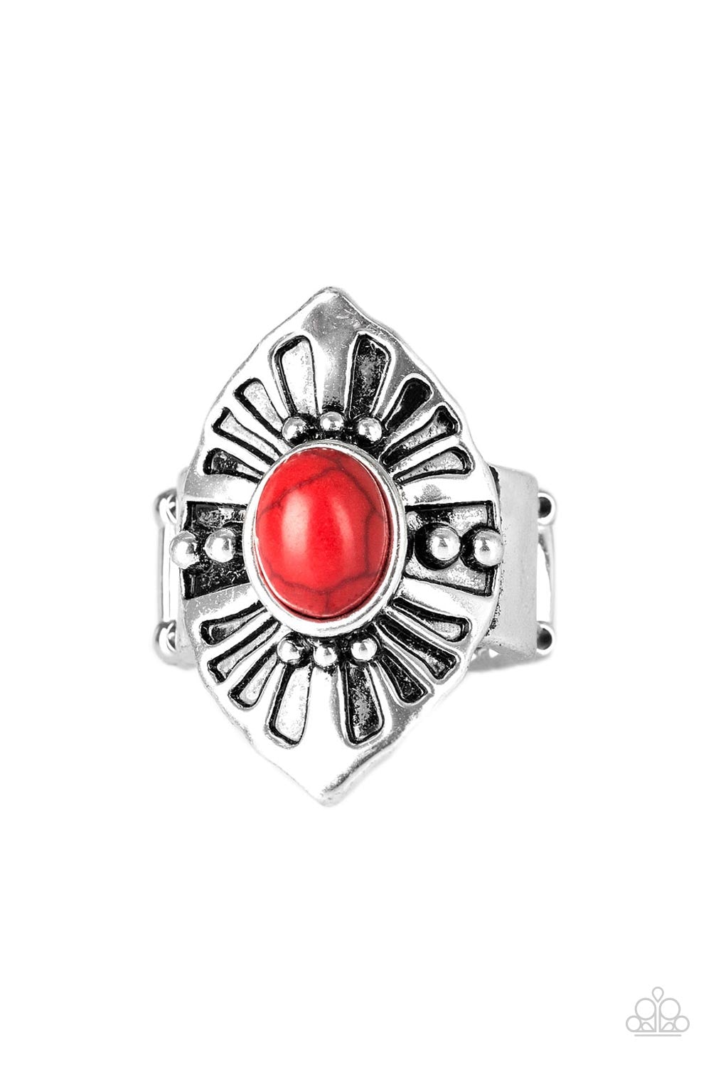 Homestead For The Weekend Red Cracked Stone Ring Paparazzi R0025