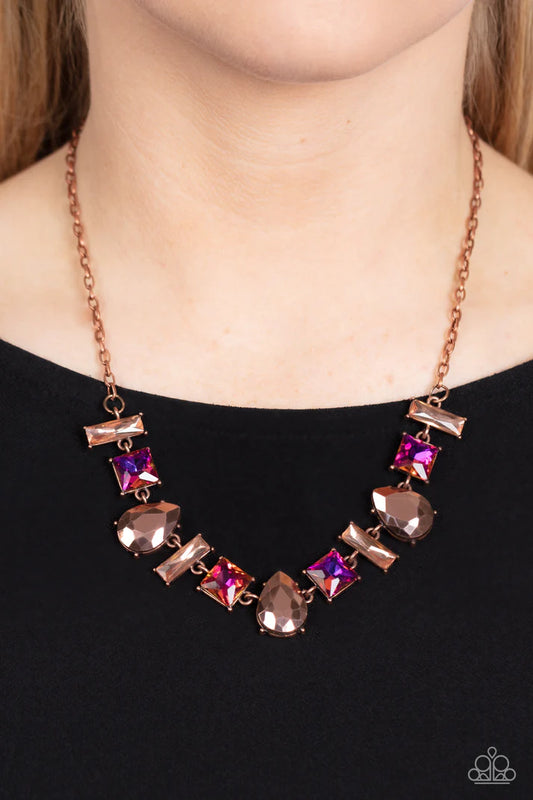 Interstellar Ice Copper Iridescent & Oil Spill Finish Copper Gem Necklace Paparazzi N1364