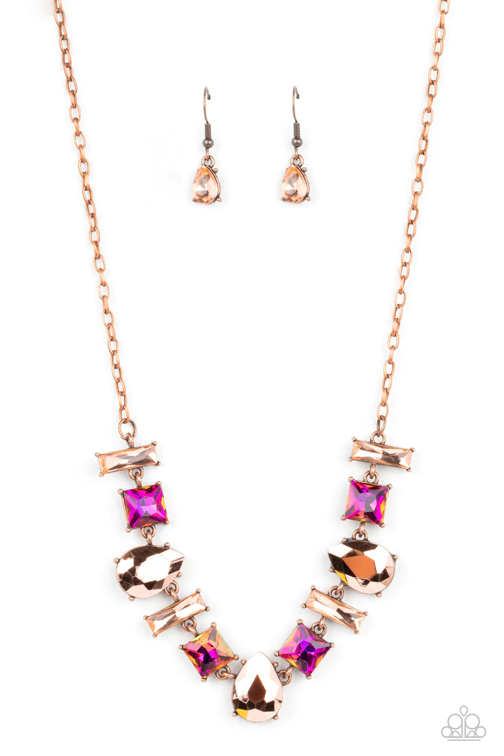 Interstellar Ice Copper Iridescent & Oil Spill Finish Copper Gem Necklace Paparazzi N1364