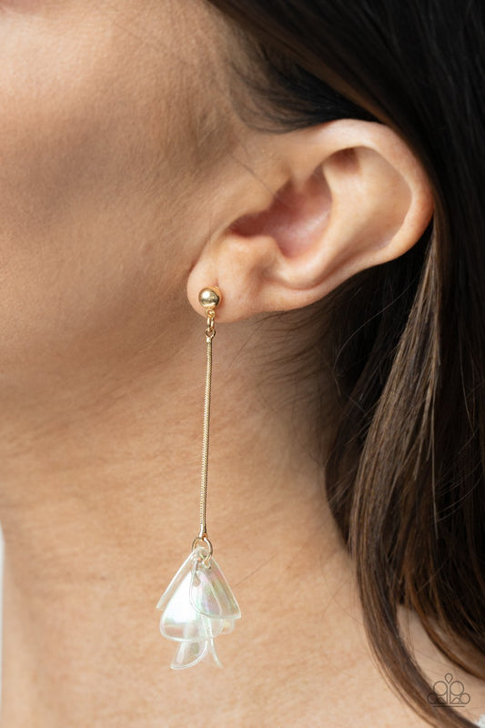 Keep Them In Suspense Gold Iridescent Petals Post Earring Paparazzi E0319