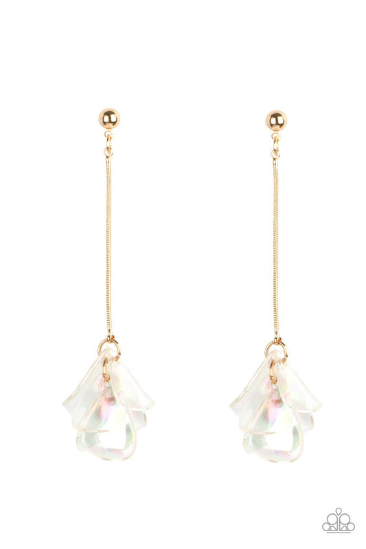 Keep Them In Suspense Gold Iridescent Petals Post Earring Paparazzi E0319