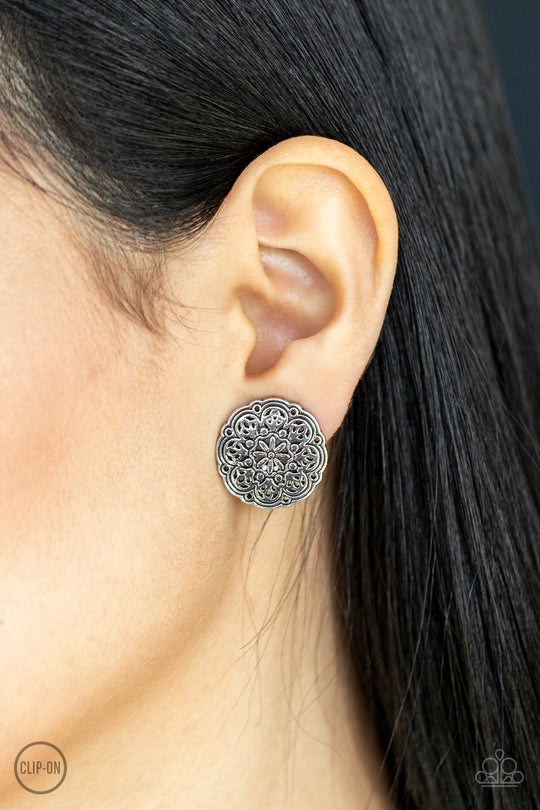 Mandala Harvest Silver Clip-On Earring Paparazzi E0149