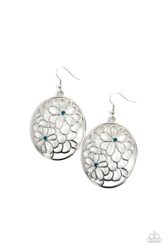 Meadow Maiden Blue Rhinestone Earring Paparazzi E0783
