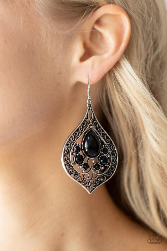 New Delhi Nouveau Black Earring Paparazzi E0175