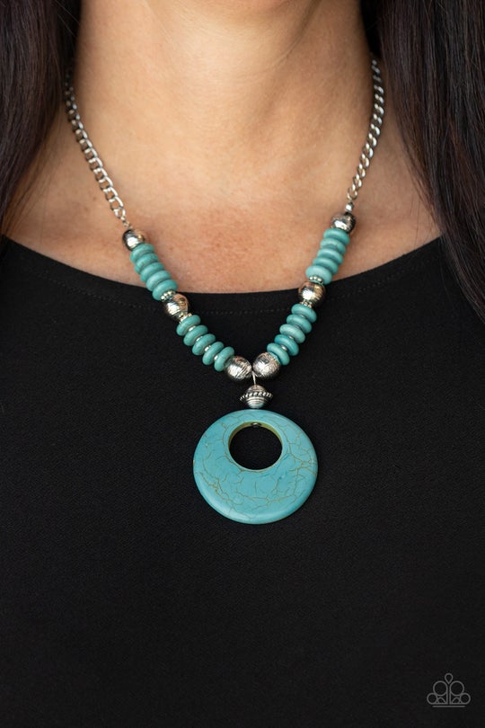 Oasis Goddess Blue turquoise Stone Santa Fe Style Necklace Paparazzi N0315