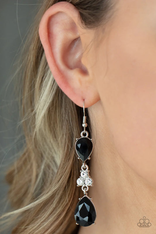 Once Upon A Twinkle Black Rhinestone Teardrop Earring Paparazzi E0145