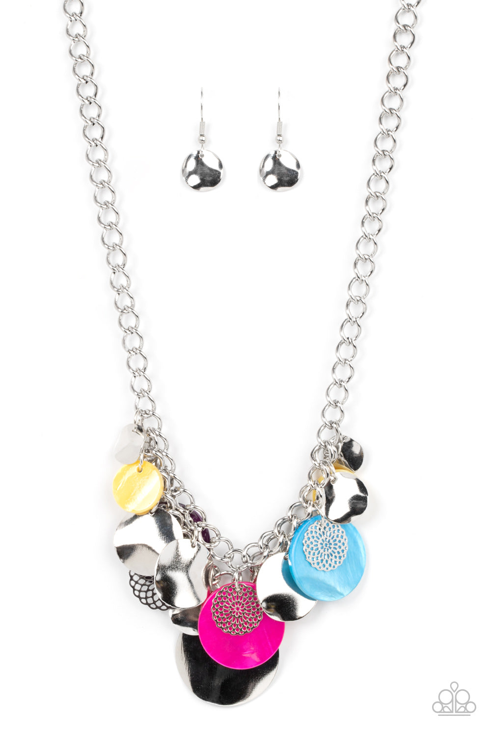 Oceanic Opera - Multi Colored Shell Like Disc, Silver Mandala Accent Necklace Paparazzi N1012