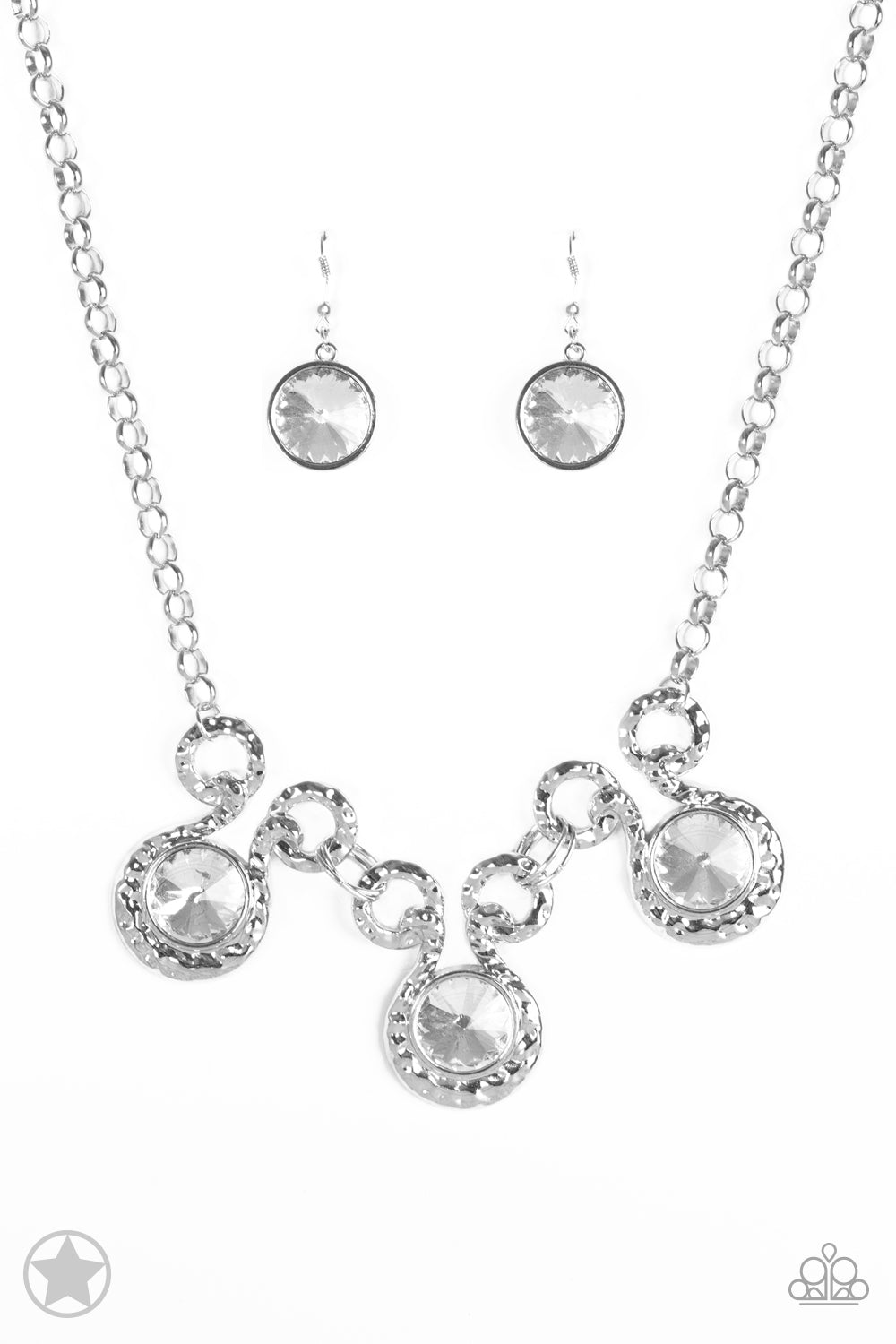 Hypnotized White Rhinestone Silver Blockbuser Necklace Paparazzi N0105