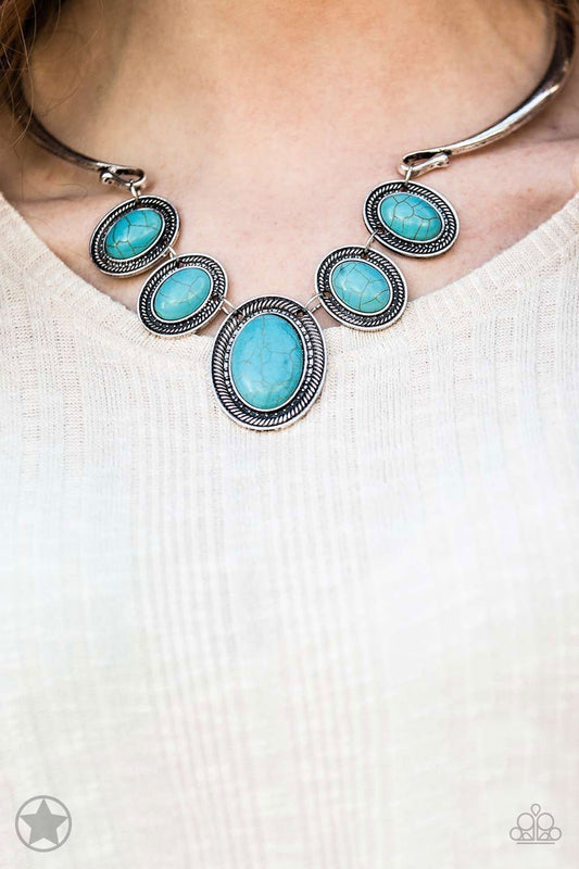 River Ride Blue Turquoise Stone Santa Fe Style Blockbuster Necklace Paparazzi N0137