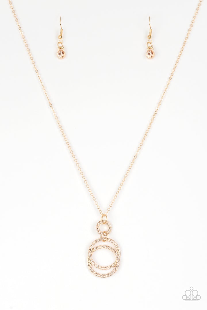 Timeless Trio Gold Peach Rhinestone Necklace Paparazzi N0513