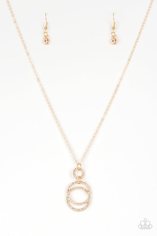 Timeless Trio Gold Peach Rhinestone Necklace Paparazzi N0513