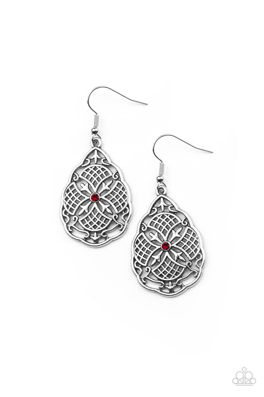 Paradise Picnic Red Floral Earring Paparazzi E0189