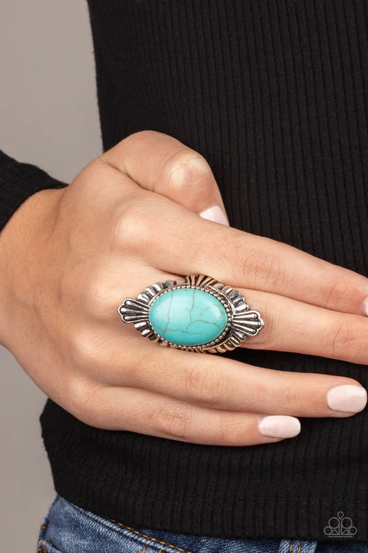 Pioneer Party Blue Cracked Stone Ring Paparazzi R0052