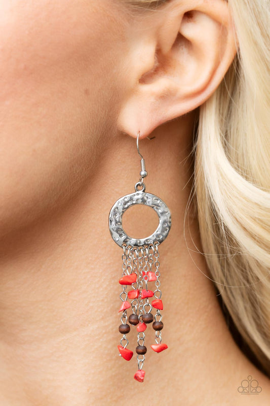 Primal Prestige Red Pebble Earring Paparazzi E0208