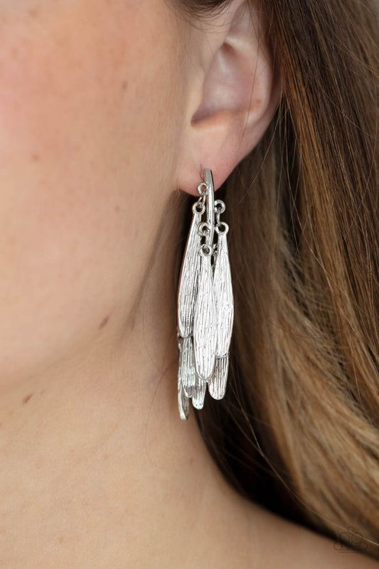 Pursuing The Plumes Silver Post Earring Paparazzi E0100